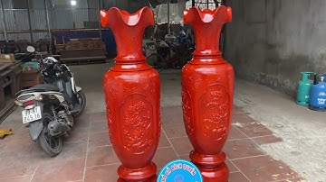 Cặp lục bình đục tứ quý gỗ xà cừ 1m60x43 phun sơn đỏ đẹp. Mẫu mới nhất 2025.