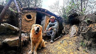 Camping alone. Rebuilding survival shelter. Bushcraft. Camping in the rain