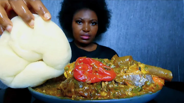 Nigerian food/  very slimy okra soup with cassava fufu / Asmr mukbang
