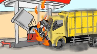 mobil truk oleng asli ~ truk oleng kecelakaan tabrak SPBU sampai terbakar | menggambar truk oleng