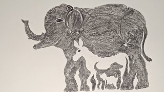 Guess !! How many animals in one drawing? Please comment..... #art #reels