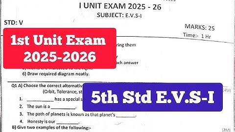 5th Std E.V.S I Question Paper 1st unit Exam 2025 2026
