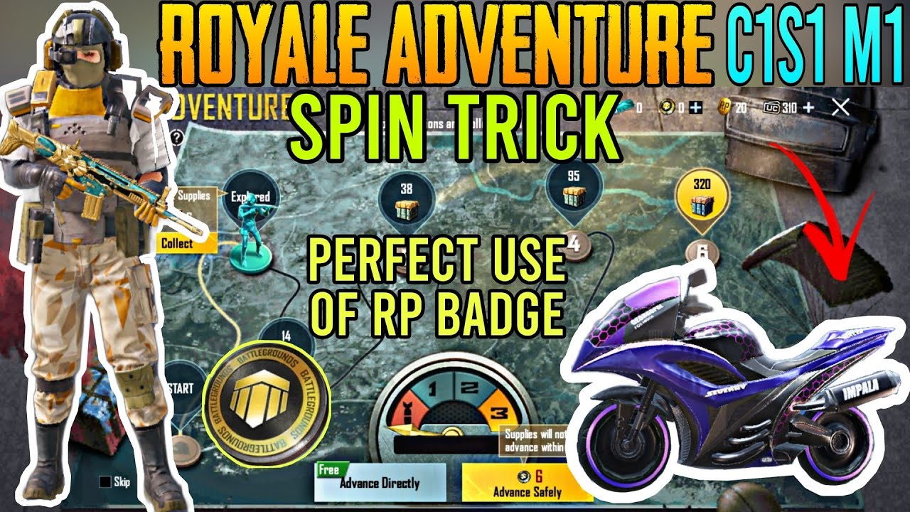 ROYALE ADVENTURE C1S1 BGMI | PUBG MOBILE ROYAL ADVENTURE C1S1 M1 TRICK HOW TO USE RP BADGE, RP CRATE