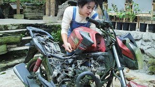 Genius girl repair scrapped motorcycle, covered with moss body, completely renovated! Lin Guoer