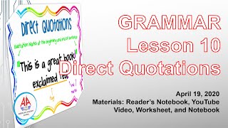 Direct Quotations- Grammar for Grade 5