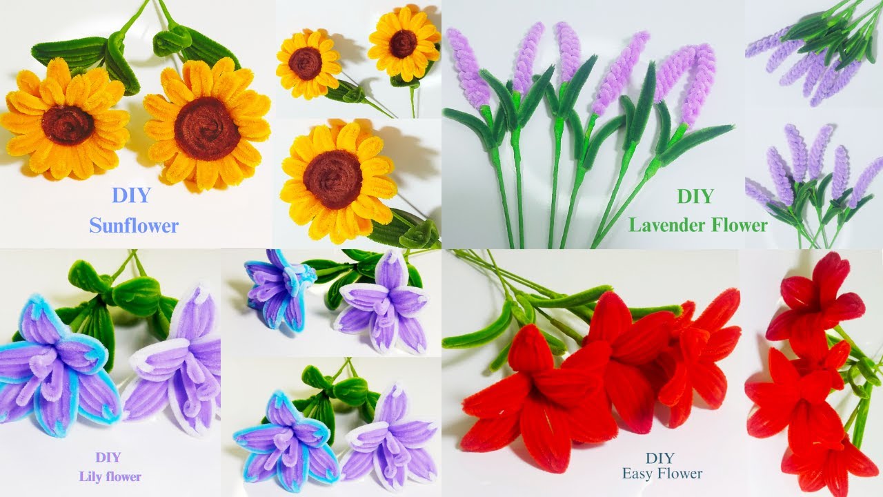 4 DIY Beautiful Flowers | how to make easy flowers with Pipe Cleaners | Easy way for making flower