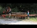 Husband and Wife sawing thick Red Oak Slabs... Wife gets hurt! Wood-Mizer Sawmill