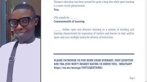 INTRODUCTION TO OPEN AND DISTANCE LEARNING {GST (1/7/807) SUMMARY EPISODE 1}