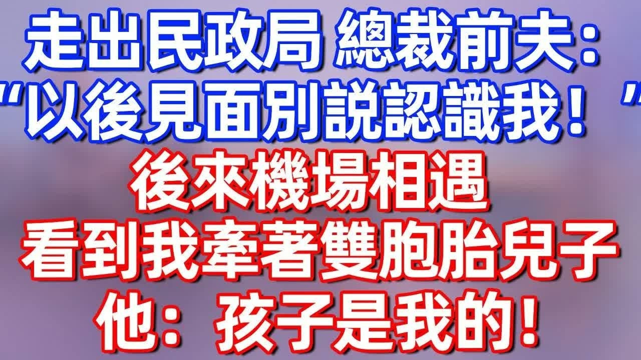 【完結】走出民政局總裁前夫：“賠償已給，以後見面別説認識我”後來機場相遇，看到我牽著雙胞胎兒子，他：孩子是我的！#夜讀人生 #碧荷講故事 #深夜淺讀 #情感 #完结文 #情感故事  #老年生活