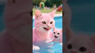 Pink Cat Family Moments Mommy Kitten Having Fun