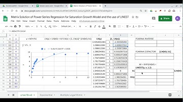 Matrix Solution of Power Series Regression for Saturation Growth Model and the use of LINEST