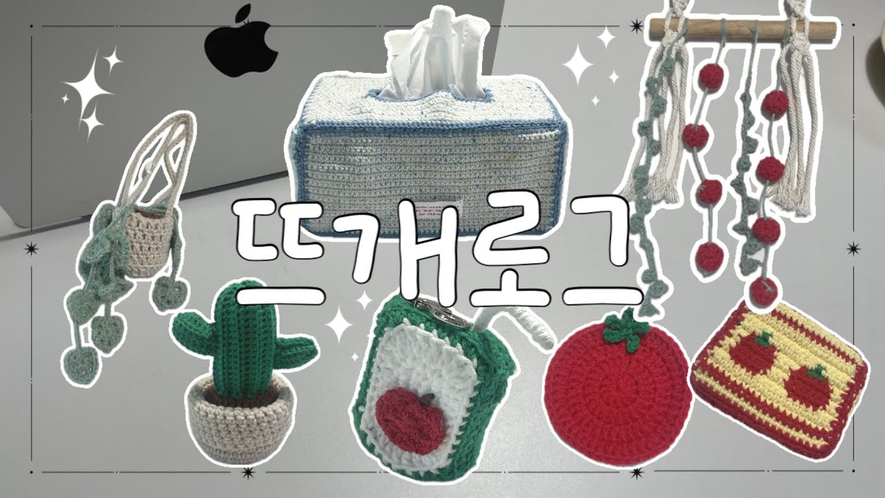 뜨개로그🍀 | 뜨개템 소개 | 모빌 • 식물 • 티코스터 • 소품 | 왕초보 에어팟 파우치 키링 뜨기