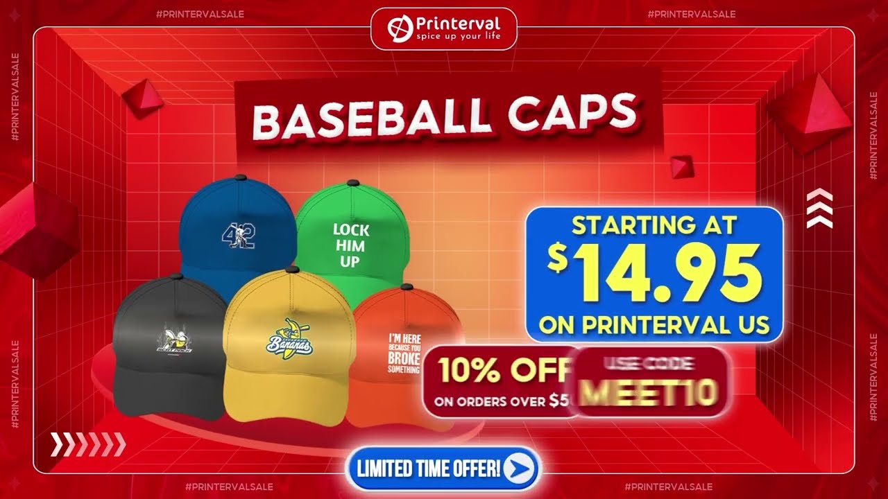 10% Discount on Printerval Baseball Caps using Code: MEET10