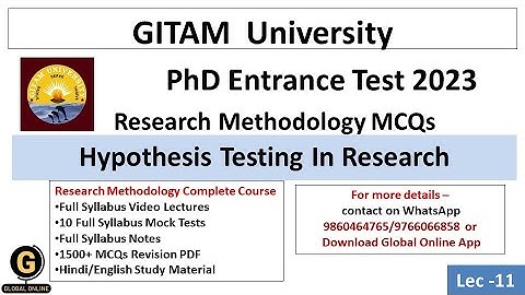 GITAM University Research Admissions Test 2023 MCQs| Hypothesis Testing In Research MCQs|