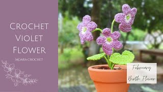 : Crochet Violet Pattern February Birth Flower. Create realistic flowers with Moara Crochet