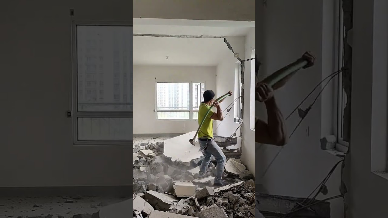Indoor partition cement wall breaking process
