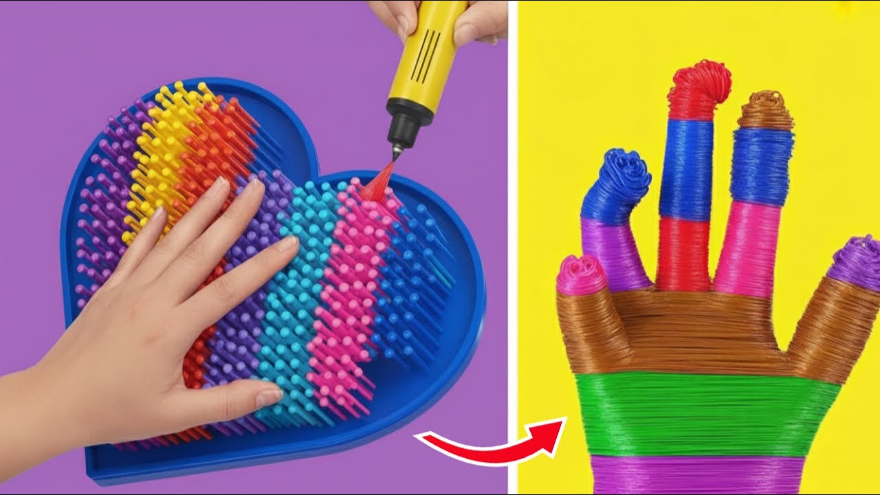 Ein-Farben-Herausforderung😍 3D-STIFT VS. HEISSKLEBER-BASTELARBEITEN von 123GO