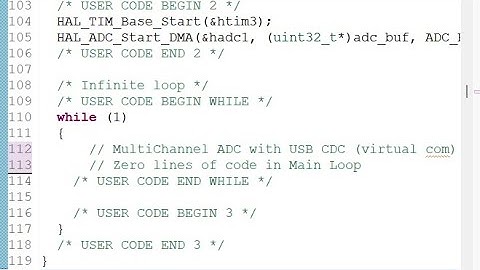 [Demo] STM32 Multichannel ADC with DMA, USB-CDC. No code in the main loop.