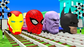 【踏切アニメ】あぶない電車 SPIDER MAN FRIENDS RAINBOW COLORS Railroad Crossing Animation #train #1