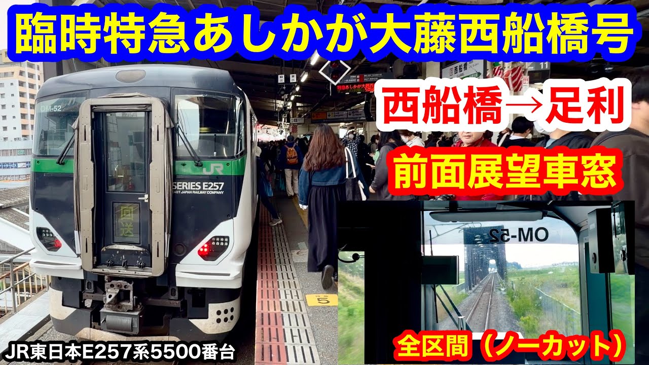 臨時特急あしかが大藤西船橋号 4K 西船橋→足利 前面展望 全区間車窓
