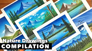 Oil pastel Nature Drawings for beginners | OIl Pastel Painting COMPILATION