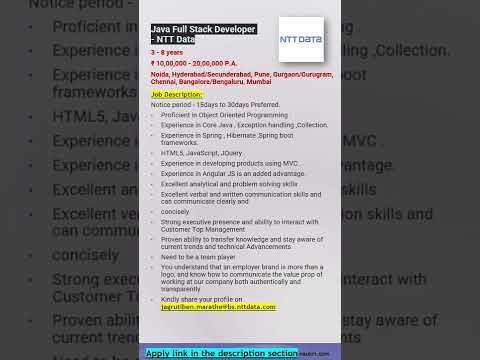 NTT Data | Java Developer | Full Stack, Exception handling ,Collection, SpringBoot #shorts #ytshorts