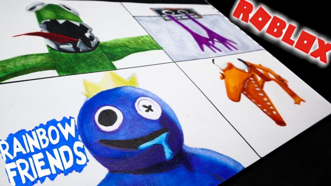 Como desenhar e pintar Blue do Rainbow Friends Roblox 