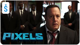 Pixels (2015) | Scene: Cooper is mocked in the media, most recently for failing to read proper