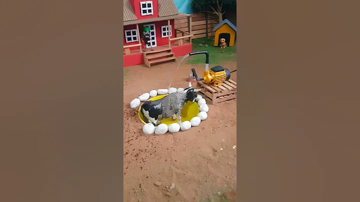 cow bathing with mini motor pump #handpump #diytractor #minicow