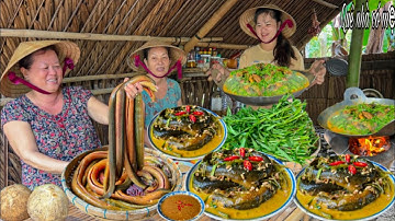 Lươn Um Rau Ngổ, Nước Cốt Dừa | Hái Rau Vườn Quê || Stewed eels with coconut milk, Creek Premna