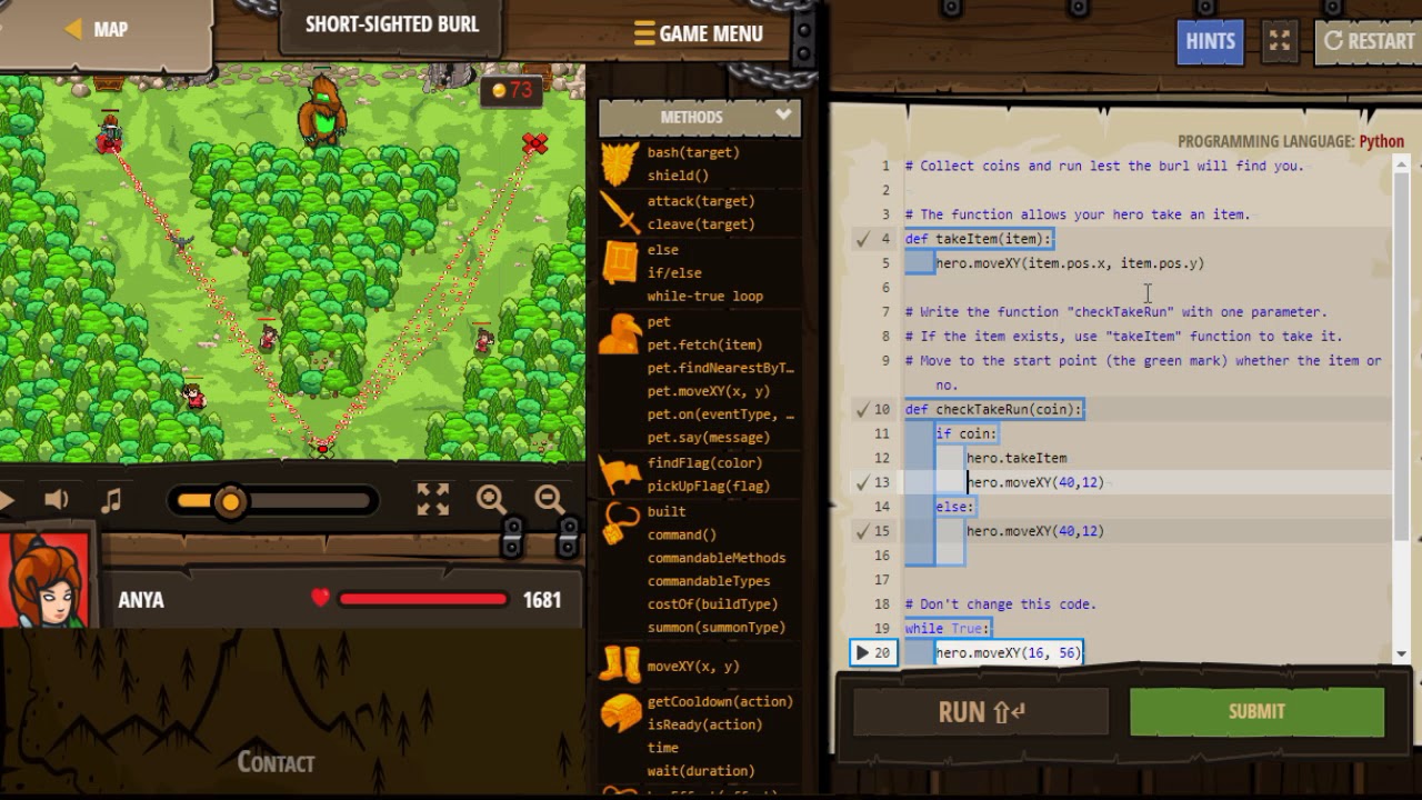 CodeCombat. Python solution. Short sighted burl - YouTube