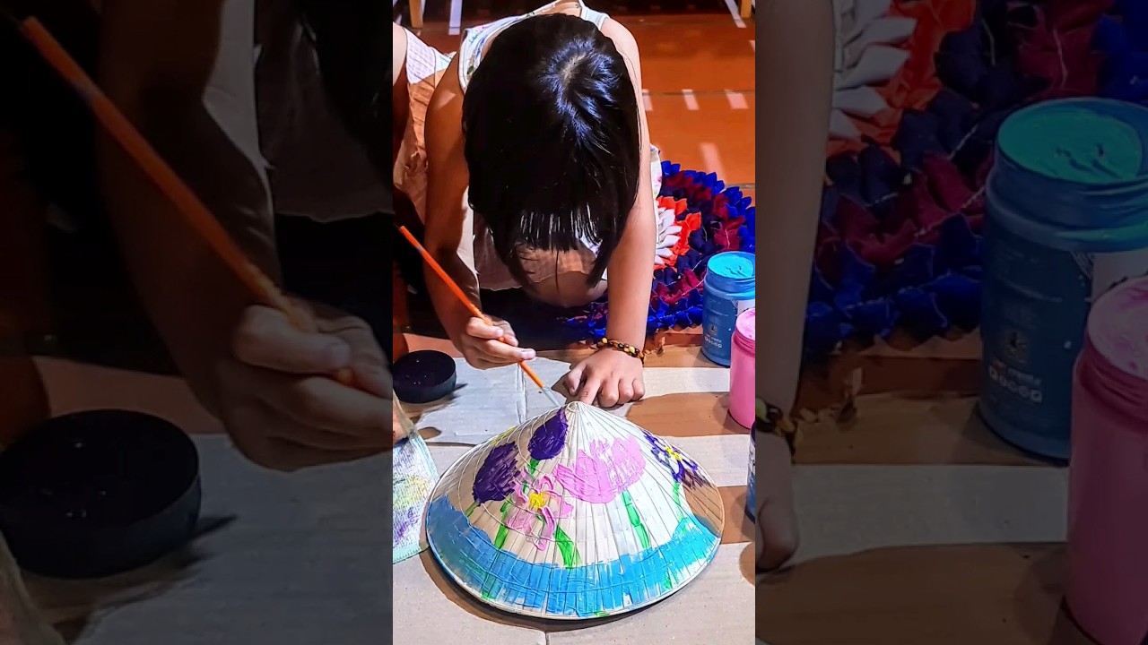 Painting on a traditional Vietnamese hat | Acrylic painting | Mia Mai Art