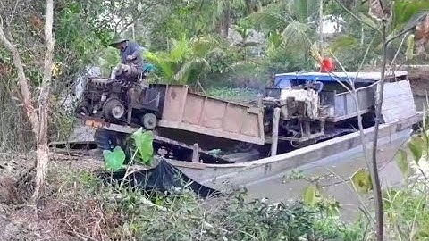 CẬN CẢNH XE BEN LÊN PHÀ cần cẩu xáng cạp xáng dây xe xúc