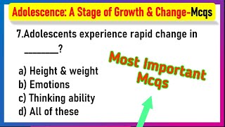Adolescence A Stage of Growth and Change Class 7 MCQ Questions Science Chapter 6
