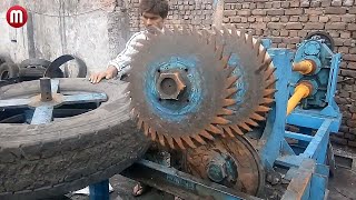 Incredible Modern Big Tyre Cutting Equipment Machine Technology, Amazing Tire recycling technology