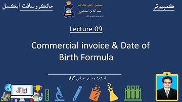 MS Excel| Commercial Invoice and Date of Birth Formula| Lesson 9| Sindh Online School