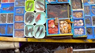 Traditional seafood market on boats in hong kong