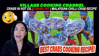 CRABS in HOT OIL | Fry | Malaysian Chilli Crab Recipe Cooking In Indian Village | Seafood | REACTION