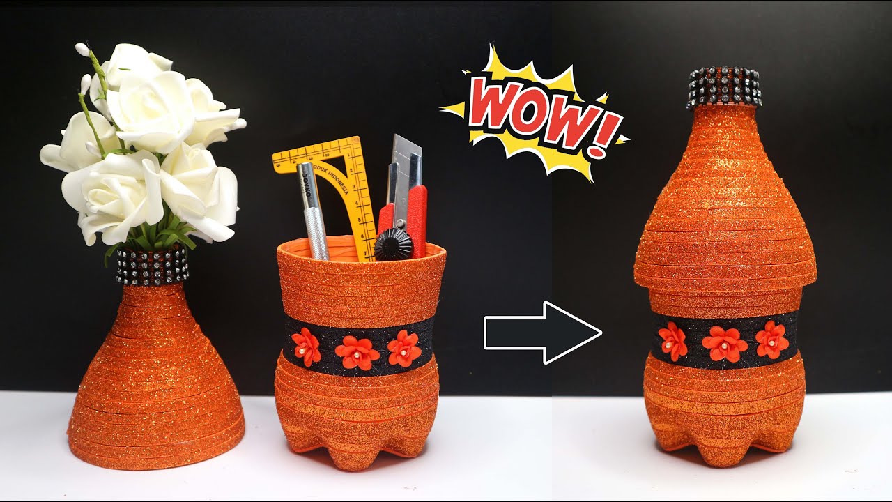 Ide Kreatif Wadah serba guna dari  botol  bekas Vas  bunga  