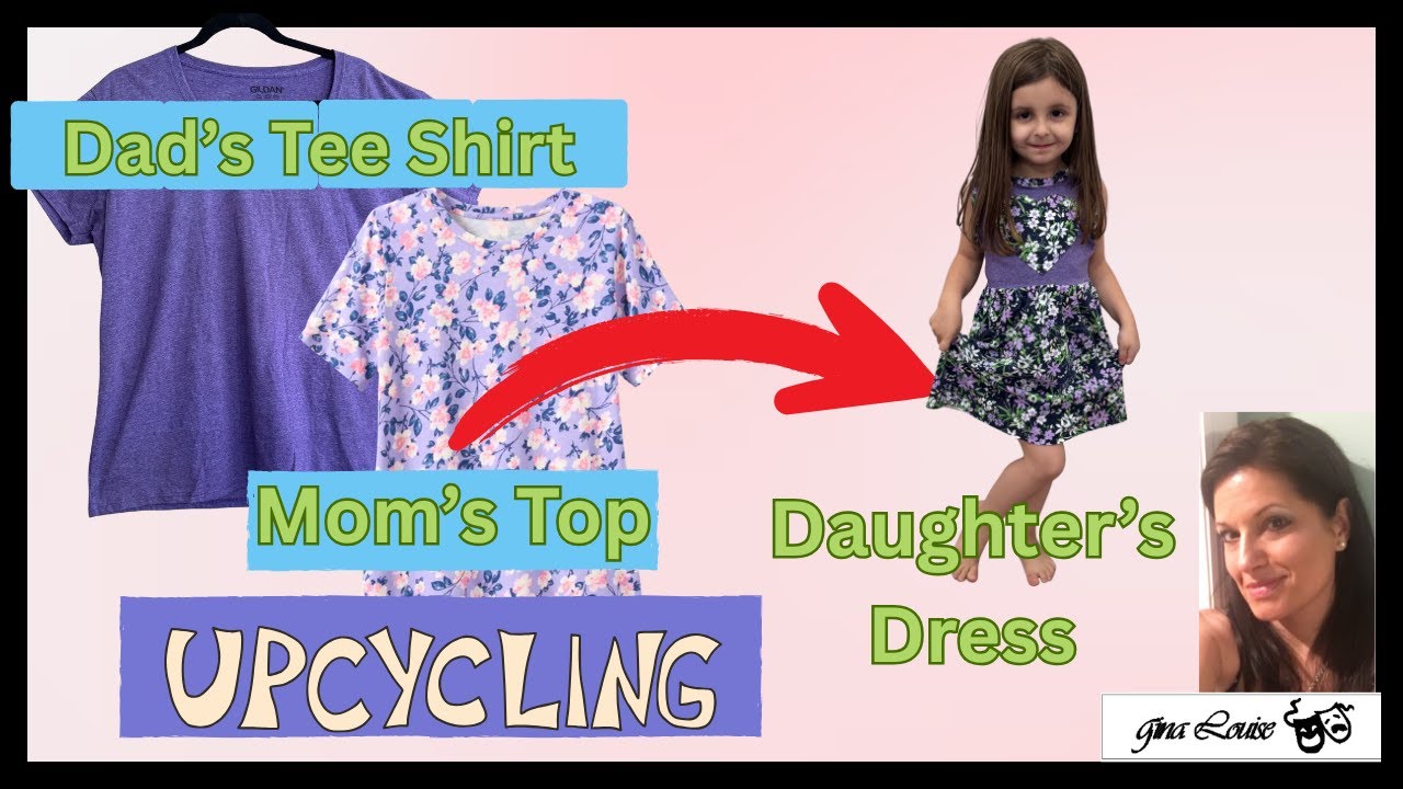 little girl's dress from dad's shirt Upcycle Dad's Tee Shirt & Mom's Top into a darlin lil girls dress