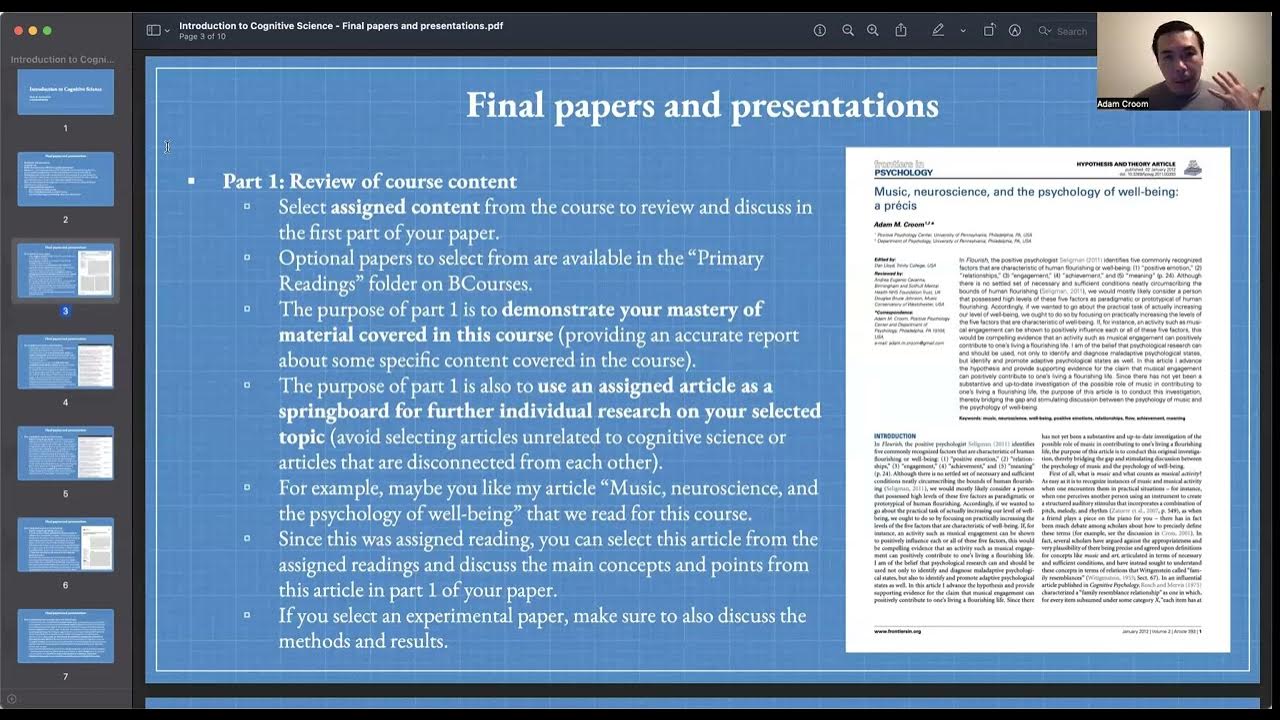 Lecture on final papers and presentations COGSCI 1 UC Berkeley