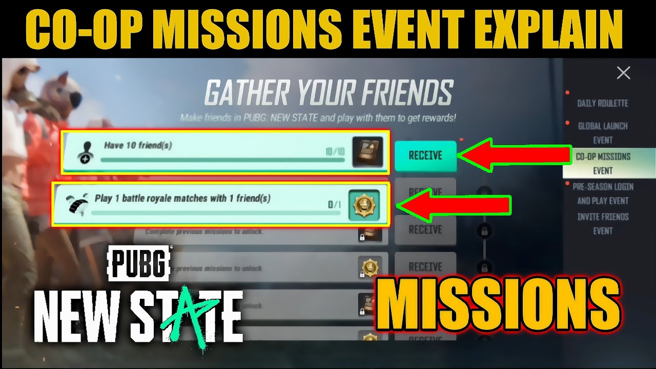 Co-Op Missions Event Explain In Pubg New State | Have 10 Friend Mission | Play 1 Battle Royale Match