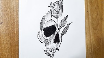How to draw a skull with flower || Skull drawing || Tattoo drawing tutorial