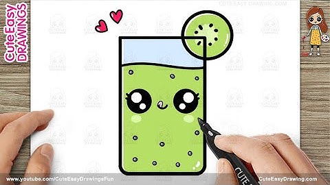 How to Draw a Cute Glass of Juice / Kiwi Drink for Kids Step by Step