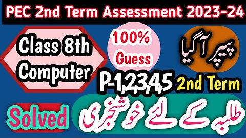 Class 8 Computer Paper School Based Assessment 2024 | SBA second Term papers 8th Class |PEC Grade