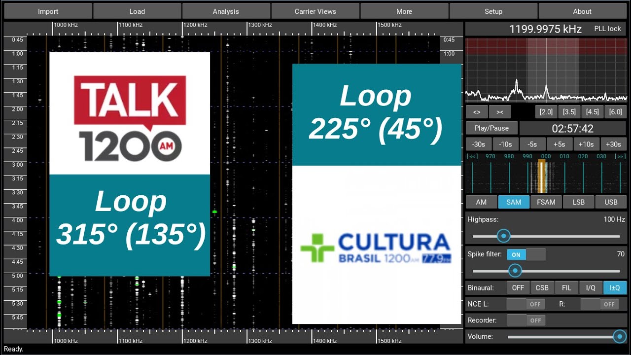 Double Log: 1200AM WXKS Newton on 315° and 1200AM Radio Cultura Brasil on 225°