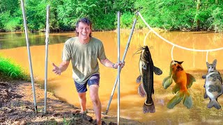 REDNECK Bank Line Catfishing Tiny Pond!! (Catch Clean Cook)