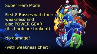 Mega Man 11, Superhero Mode! First 8 bosses with POWER GEAR and their weakness! No damage!