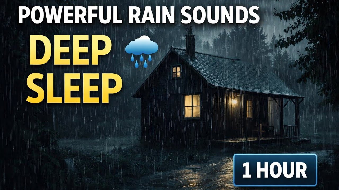 Heavy Rain Sounds for Deep Sleep 🌧️ Cozy Night Cabin (1 Hour)