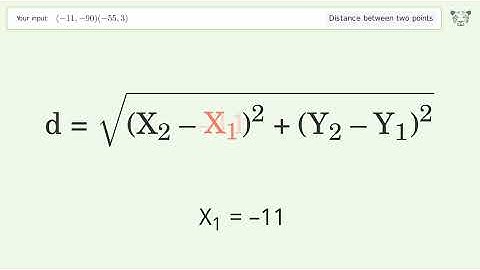 Find the distance between two points p1 (-11,-90) and p2 (-55,3): Step-by-Step Video Solution